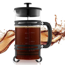Кавоварка VEVOR French Press, 1 л, виготовлена з боросилікатного скла, заварник для чаю з фільтром з нержавіючої сталі, кавоварка для кемпінгу, подорожей, кухні, ресторану, чорна