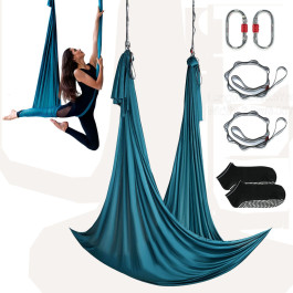 Комплект гамаків для йоги VEVOR Aerial Yoga 5 x 2,8 м, зелені гойдалки для йоги, гойдалки для йоги, максимальне навантаження 1000 кг, в комплекті шкарпетки для йоги та сталевий карабін, антигравітаційні вправи