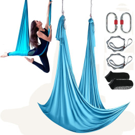 Комплект гамаків для йоги VEVOR Aerial Yoga 5 x 2,8 м, синій, гойдалка для йоги в повітрі, гойдалка для йоги-гамака, максимальне навантаження 1000 кг, в комплекті шкарпетки для йоги та сталевий карабін, антигравітаційні вправи