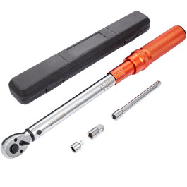 Динамометричний ключ VEVOR 3/8", 14-110 Нм, комплект для велосипедів та мотоциклів, похибка ±3% з 2 подовжувачами 152,4 мм, адаптер 3/8-1/2" та 3/8-1/4", регульований на 72 зубці