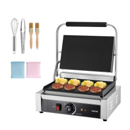 Контактний гриль VEVOR Commercial Panini Grill потужністю 2200 Вт для сендвічів, стейків, бекону, гамбургерів, пристрій для приготування сендвічів, гриль з нержавіючої сталі з ручкою, контролем температури та нагрівальною пластиною 34 x 23 см, пристрій дл