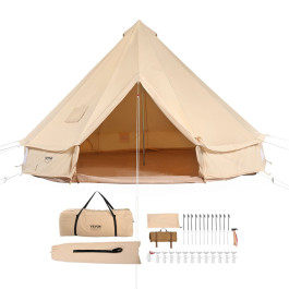 Намет VEVOR Bell Tent 5 x 3 м з бавовняної юрти з міцними залізними стійками та ПВХ підлогою, кемпінговий намет на 8 осіб, сімейний намет з 8 вікнами, пірамідальний намет, груповий намет для пригод на свіжому повітрі