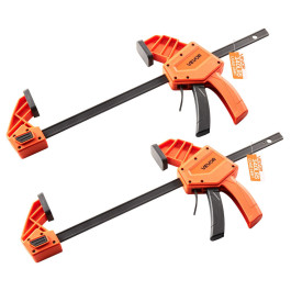 Затискачі VEVOR Carpenter's Clamps, комплект з 2 штук, відстань між 12 дюймами, швидкозатискний F-подібний затискач вантажопідйомністю 330 фунтів, глибина 3,3 дюйма, пластик та вуглецева сталь, металообробка, помаранчевий та чорний