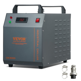 Промисловий чилер з повітряним охолодженням VEVOR CW-3000, 80 Вт, з 12-літровим резервуаром для води та максимальною витратою 12 л/хв, для охолодження лазерних гравірувальних машин