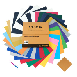 Термотрансферна фольга VEVOR (304,8 x 304,8 мм) 30 аркушів, різні кольори, плотерна фольга, сумісна з різальними машинами, термотрансферна фольга для футболок, подушок, шапок