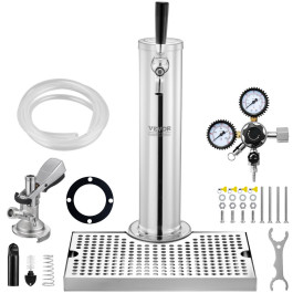 Комплект VEVOR Kegerator Tower, комплект для переобладнання пива з одного крана, система розливу пива з нержавіючої сталі у вежу з подвійним манометром W21.8 та з'єднувачем для кег A-System, піддон для крапель пива для домашніх вечірок