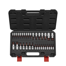 Набір свердел VEVOR Torx з головкою, 34 предмети, суцільні, зіркоподібні та захищені від несанкціонованого доступу T6-T70, легована сталь S2 та хромована сталь, привідні головки 1/4, 3/8 та 1/2 дюйма, з футляром, для ручного використання