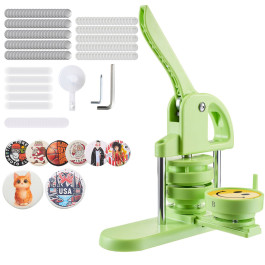 Прес для круглих ґудзиків VEVOR 75 мм зі 100 деталями для ґудзиків, круглим різаком, книгою заклинань та посиленою ергономічною ручкою, машина для виготовлення ґудзиків своїми руками, зелений