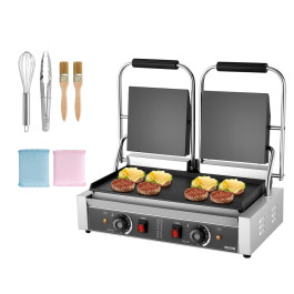 Електрична сендвічниця VEVOR Commercial Contact Grill 3600 Вт (подвійні конфорки) з нержавіючої сталі, паніні з контролем температури, плоска емальована тарілка 48 x 23 см, для гамбургерів, стейків та бекону