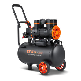 Повітряний компресор VEVOR Silent Air, 2800 об/хв, тихий, 70 дБ, безмасляний, з 2 колесами, резервуар під тиском 24 л, 6-8 бар, 1450 Вт (2 к.с.), 3,5 МПа, ремонт автомобілів, фарбування розпилювачем, обробка деревини