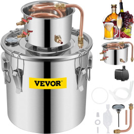 Спиртовий дистилятор VEVOR 30 л, спиртовий дистилятор з циркуляційним насосом, спиртовий дистилятор з мідною трубою, дистилятор для віскі з вбудованим термометром, нержавіюча сталь